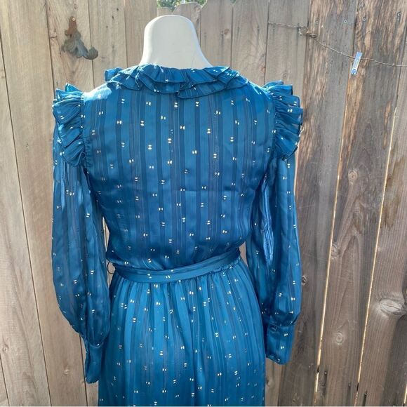 Misa Gabriella Ruffle Midi Dress Holiday Teal Size XS - Picture 16 of 16